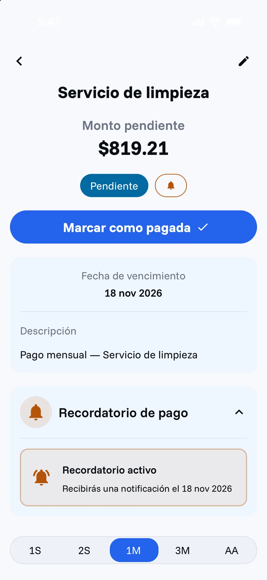 Pantalla de Recordatorios en Cifria